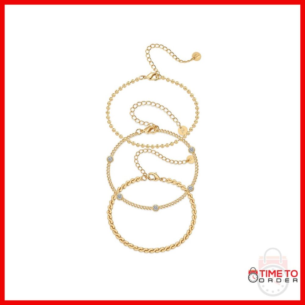 5 Stackable Gold Plated Bracelets Set With Extend… - image 1